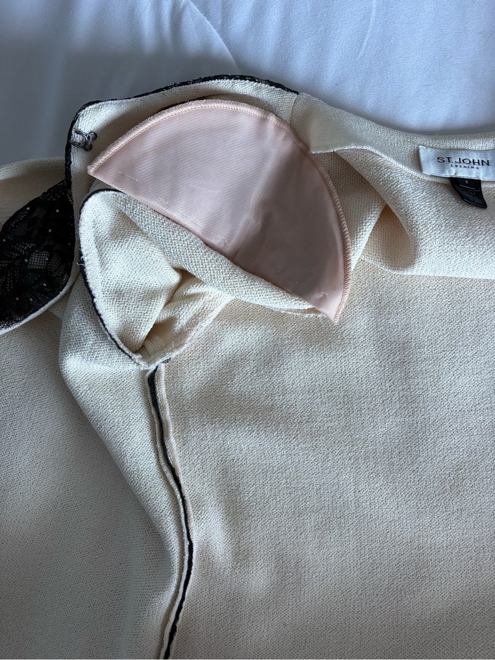 St. John Cream and Black Lace Front Knit Cardigan - Picture 11 of 11